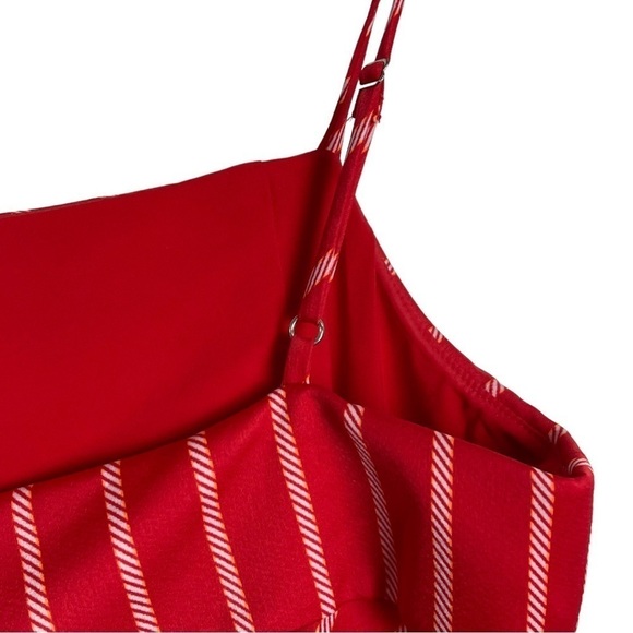BANANA REPUBLIC STRIPED RED SQUARE NECK SPAGHETTI STRAP HANDKERCHIEF HEM DRESS - Picture 9 of 14